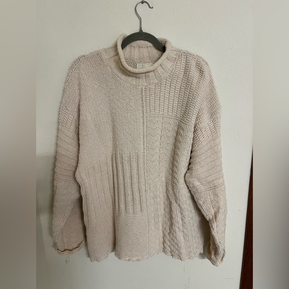 Arizona Jean Company Cream Patchwork Knit Turtleneck Sweater